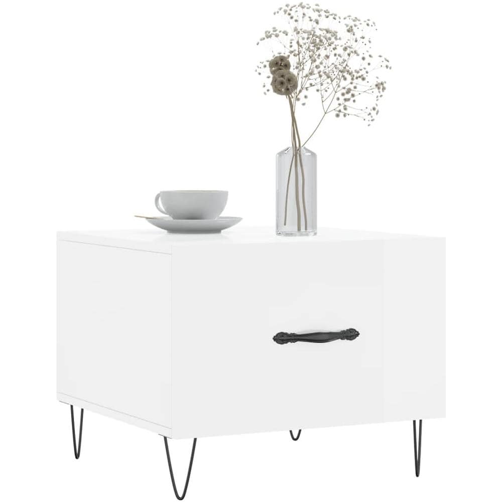 Tavolino Da Salotto Bianco Lucido 50x50x40 Cm Legno Multistrato - Foto 3
