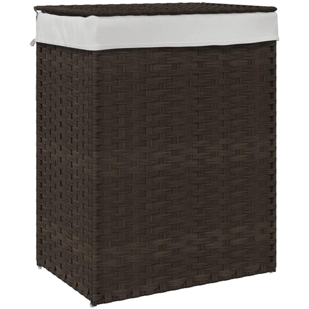 Cesto Biancheria Coperchio Marrone Scuro 46x33x60 Cm Polyrattan - Foto 2