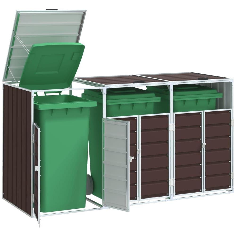 Copribidone con Ruote per 3 Bidoni Marrone 216x81x115cm Acciaio - Foto 2