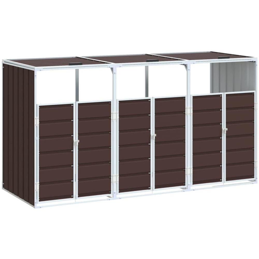 Copribidone con Ruote per 3 Bidoni Marrone 216x81x115cm Acciaio - Foto 1