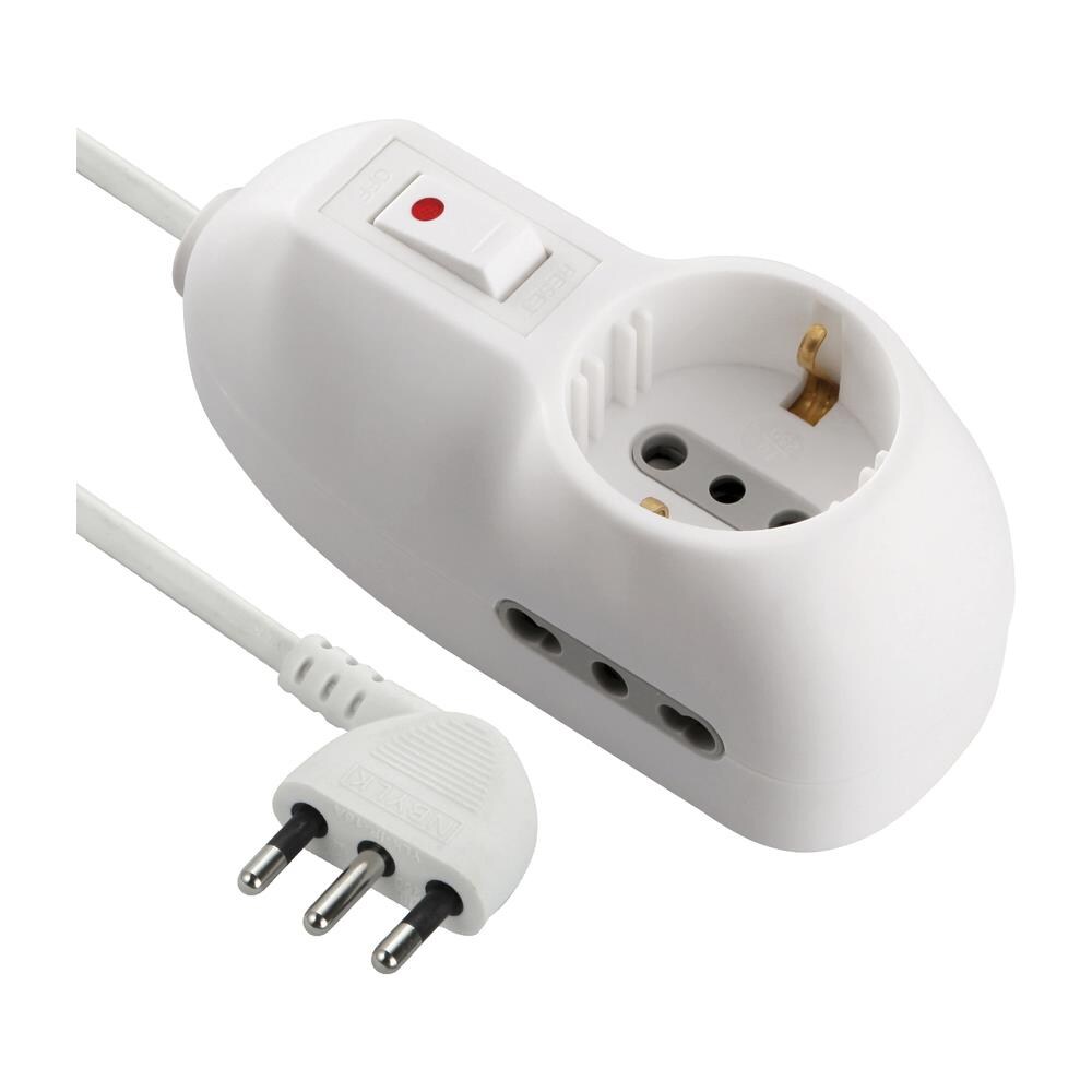 62033 Multipresa 3 posti 1 schuko + 2 bivalenti 10/16A - cavo 3 m, spina piccola 10A - Foto 1