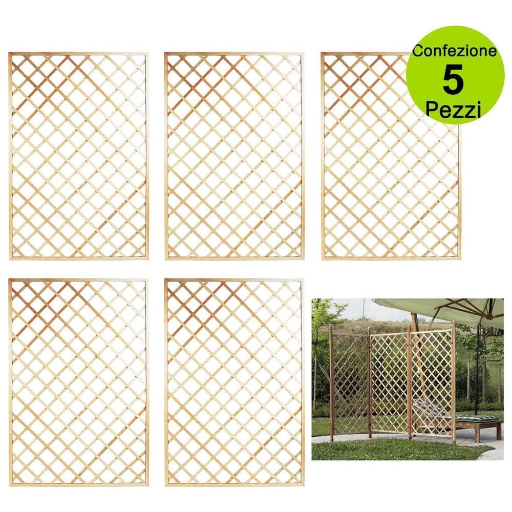 Multipack 5 Pz Tralicci Fissi Con Cornice Colore Naturale 0,90 X H 1,80 Metri In Legno - Foto 1