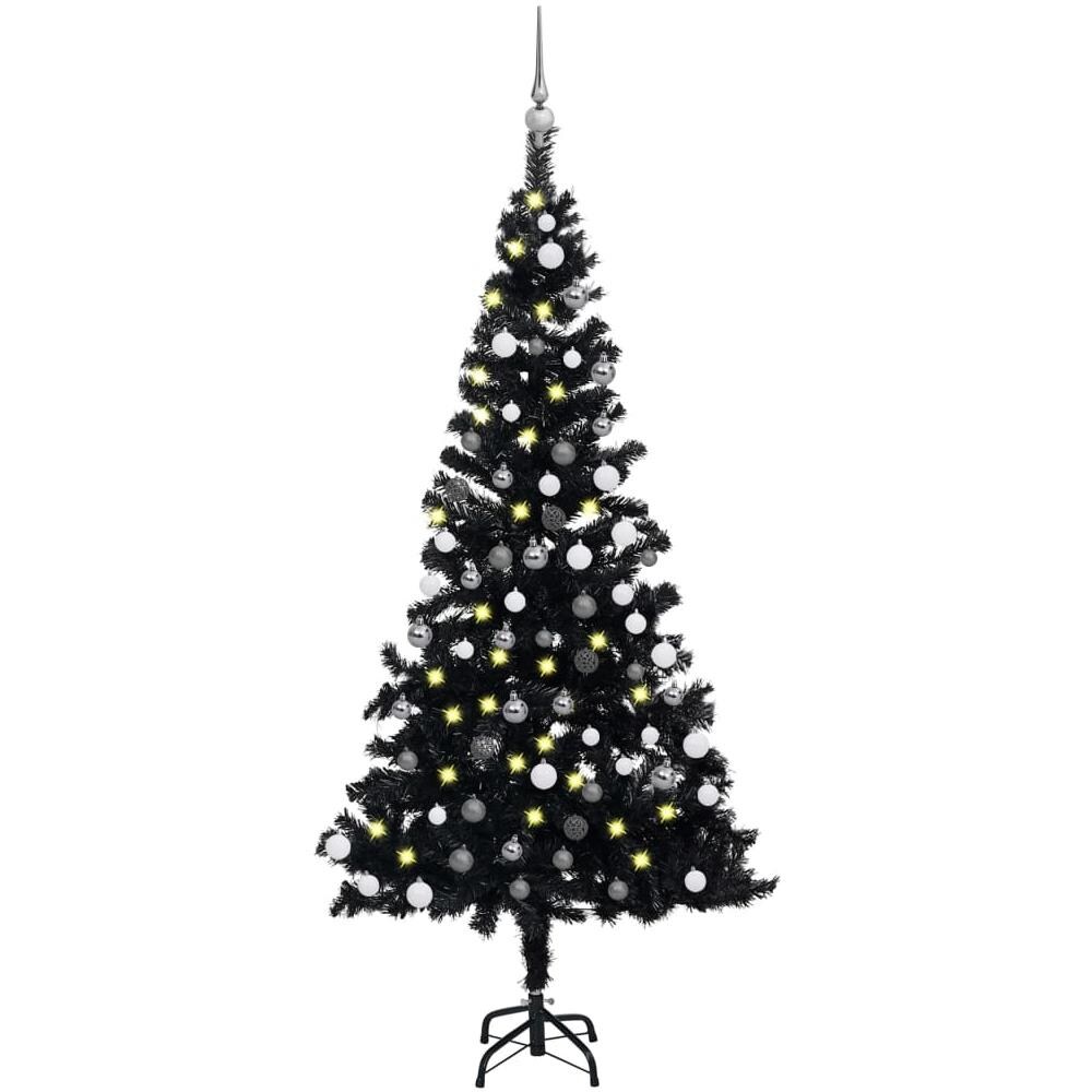 Set Albero Natale Artificiale con LED e Palline Nero 180 cm PVC - Foto 1