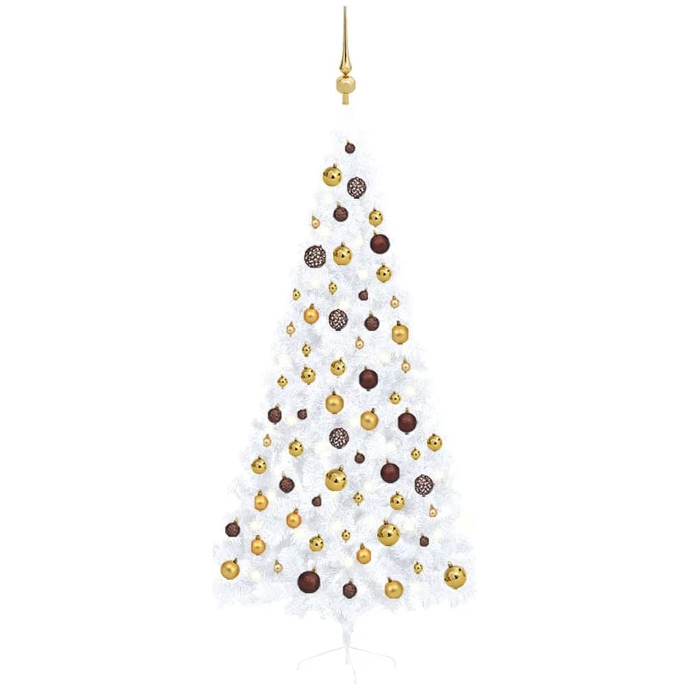 Set Albero Natale Artificiale a Metà LED Palline Bianco 210cm - Foto 1