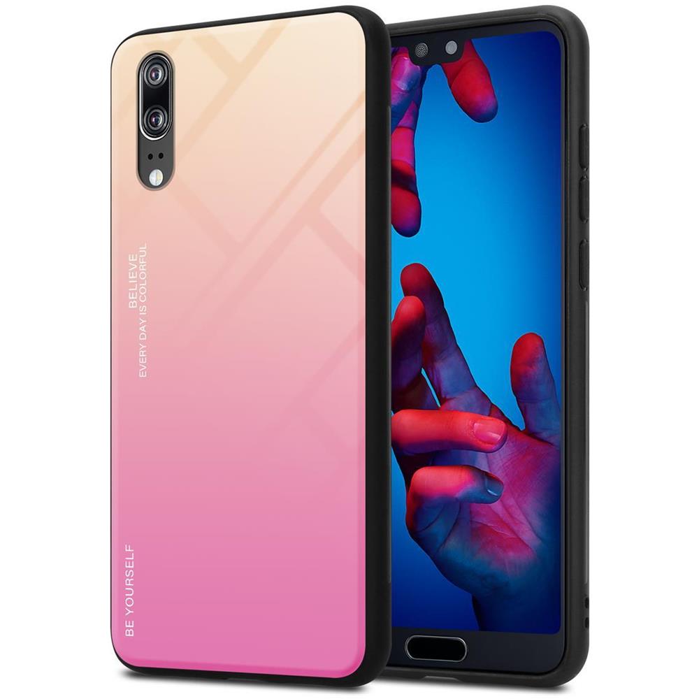 Custodia Compatibile Con Huawei P20 In Giallo - Rosa - Coperchio Protettivo Bicolore In Vetro Temperato E Silicone Tpu - Foto 1