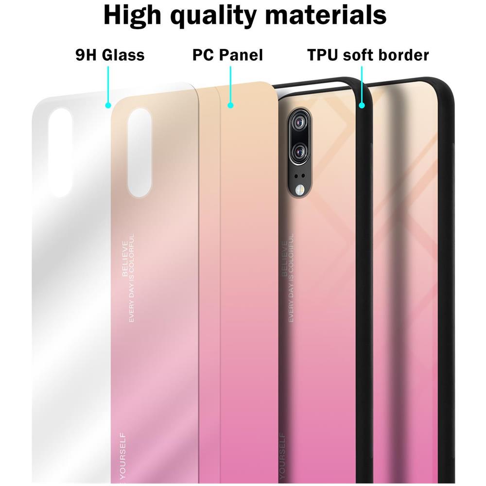 Custodia Compatibile Con Huawei P20 In Giallo - Rosa - Coperchio Protettivo Bicolore In Vetro Temperato E Silicone Tpu - Foto 7