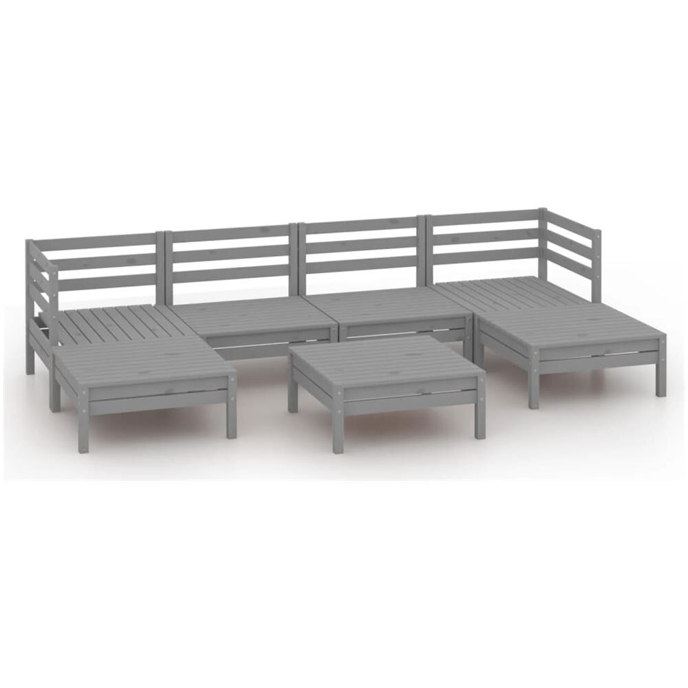 Set Divani Da Giardino 7 Pz Grigio In Legno Massello Di Pino - Foto 2