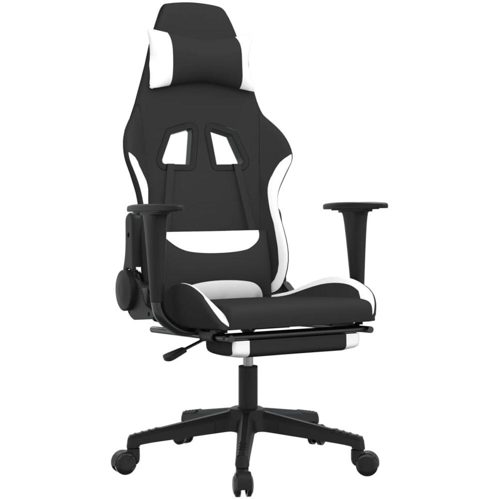 Sedia Da Gaming Con Poggiapiedi Nero E Bianco In Tessuto - Foto 1