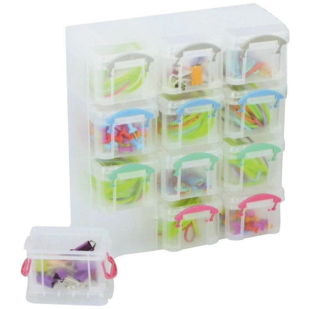 Cassettiera Organizer Trasparente Scatola Manici Colorati 12 Scomparti 4 Ripiani - Foto 1