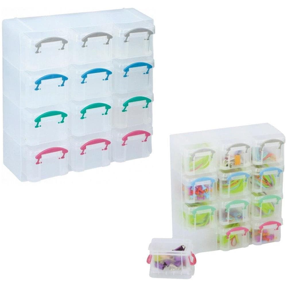 Cassettiera Organizer Trasparente Scatola Manici Colorati 12 Scomparti 4 Ripiani - Foto 2