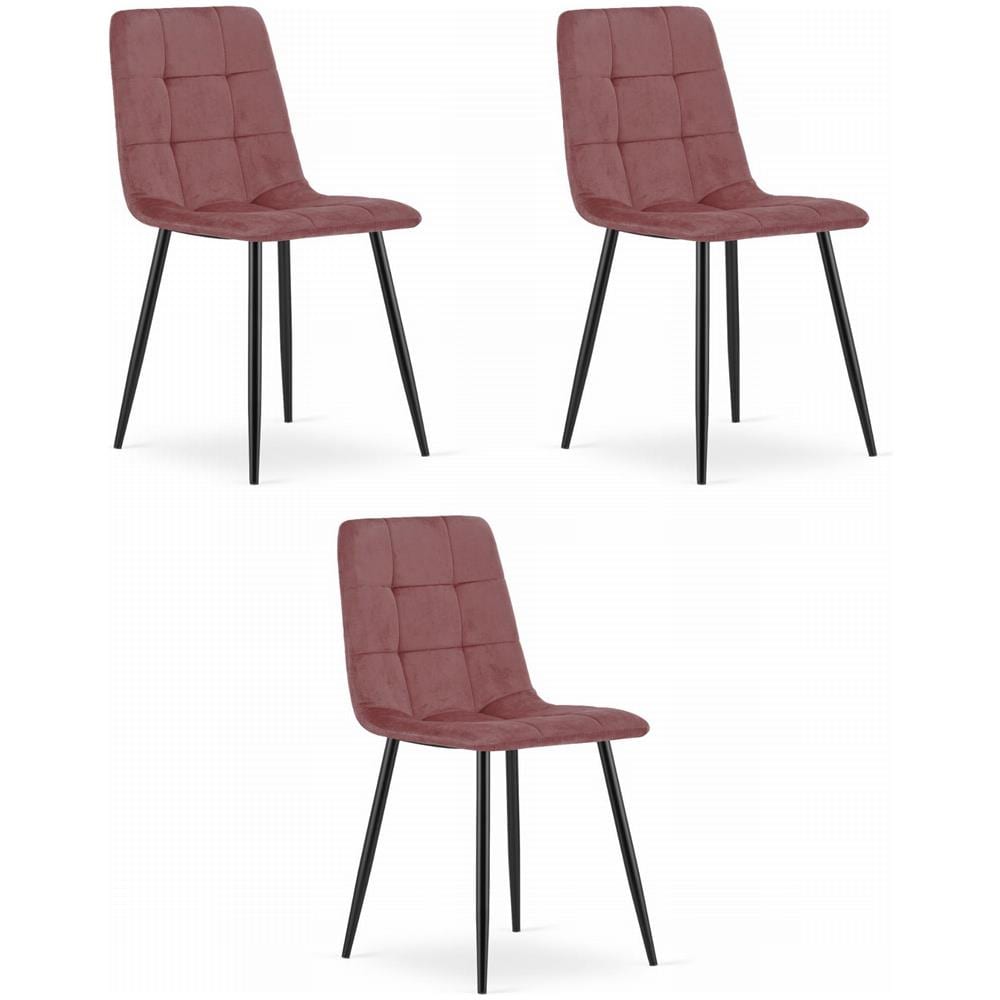 Sedia PYRA in velluto rosa con gambe nere per soggiorno x3 - Foto 1