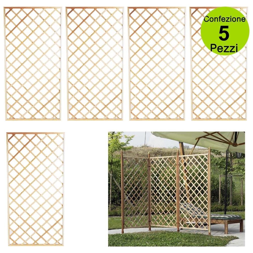 Multipack 5 Pz Tralicci Fissi Con Cornice Colore Naturale 0,60 X H 1,80 Metri In Legno - Foto 1