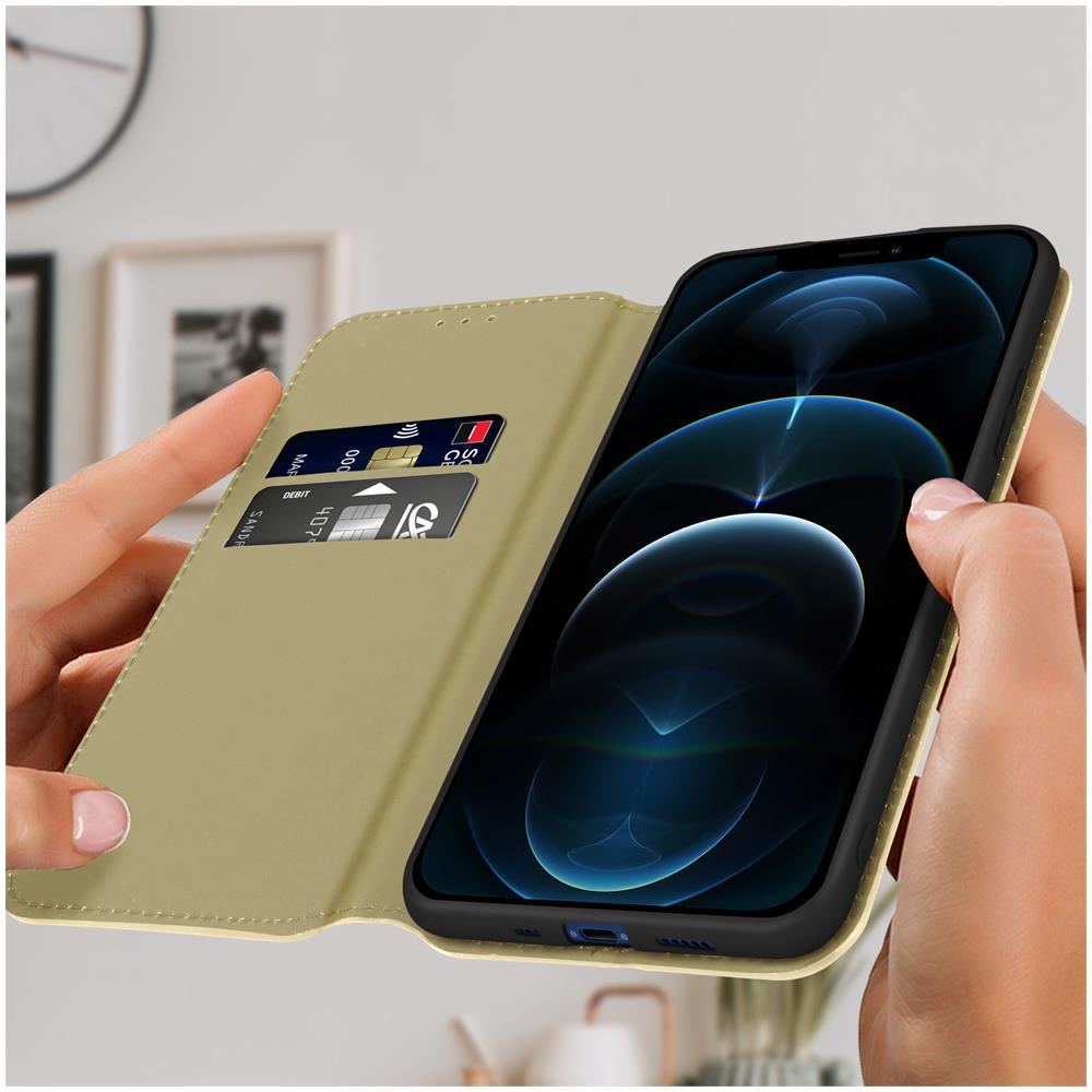 Custodia Folio Iphone 12 Pro Max Portafoglio Funzione Supporto Video Beige - Foto 2