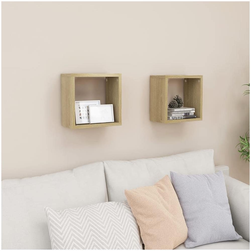 Mensole Parete a Cubo 2 pz Rovere Sonoma 26x15x26 cm - Foto 1