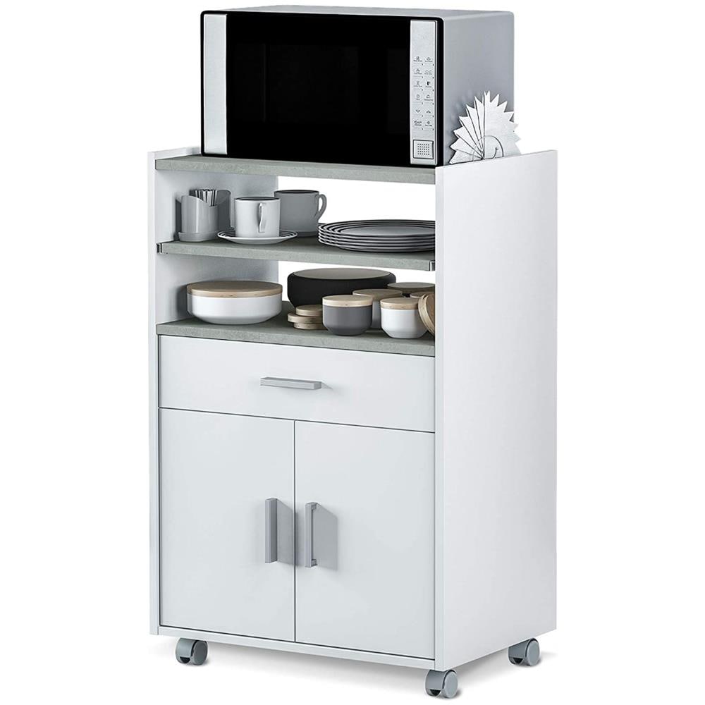 Carrello Portaforno Per Microonde Un Cassetto Due Ante Bianco 59x40 H92 Cm - Foto 1