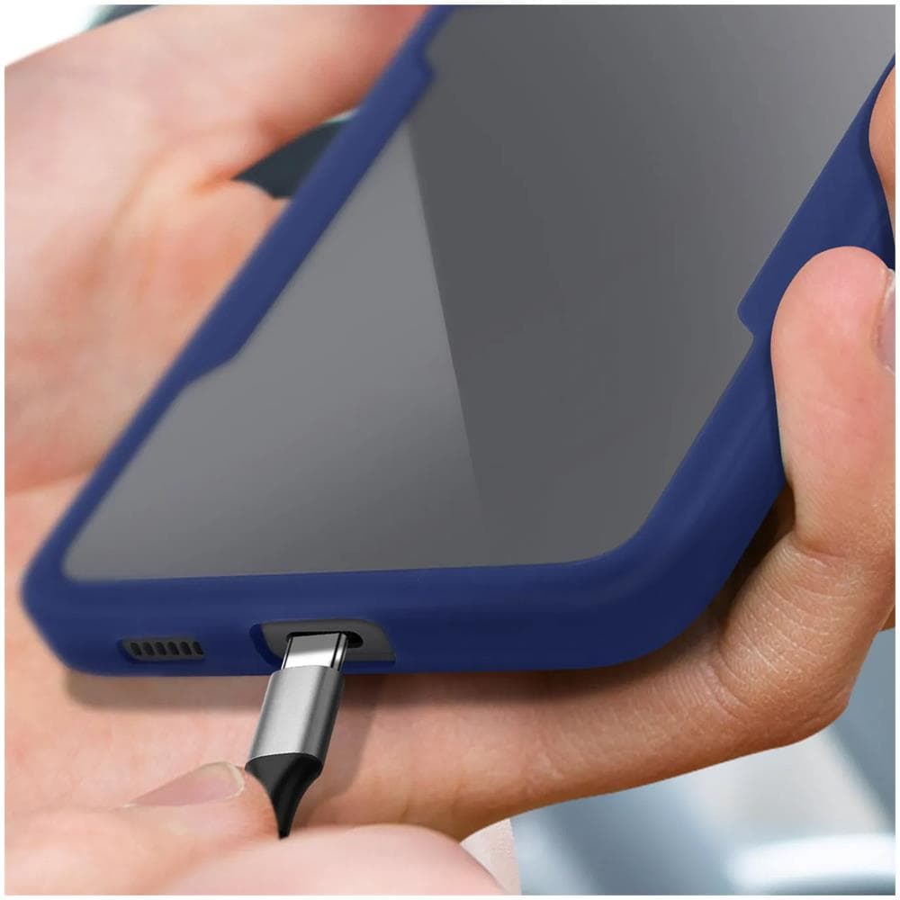 Cover Oppo A54 5g / A74 5g Retro Plexiglass Fronte Polimero Bordo Blu - Foto 6