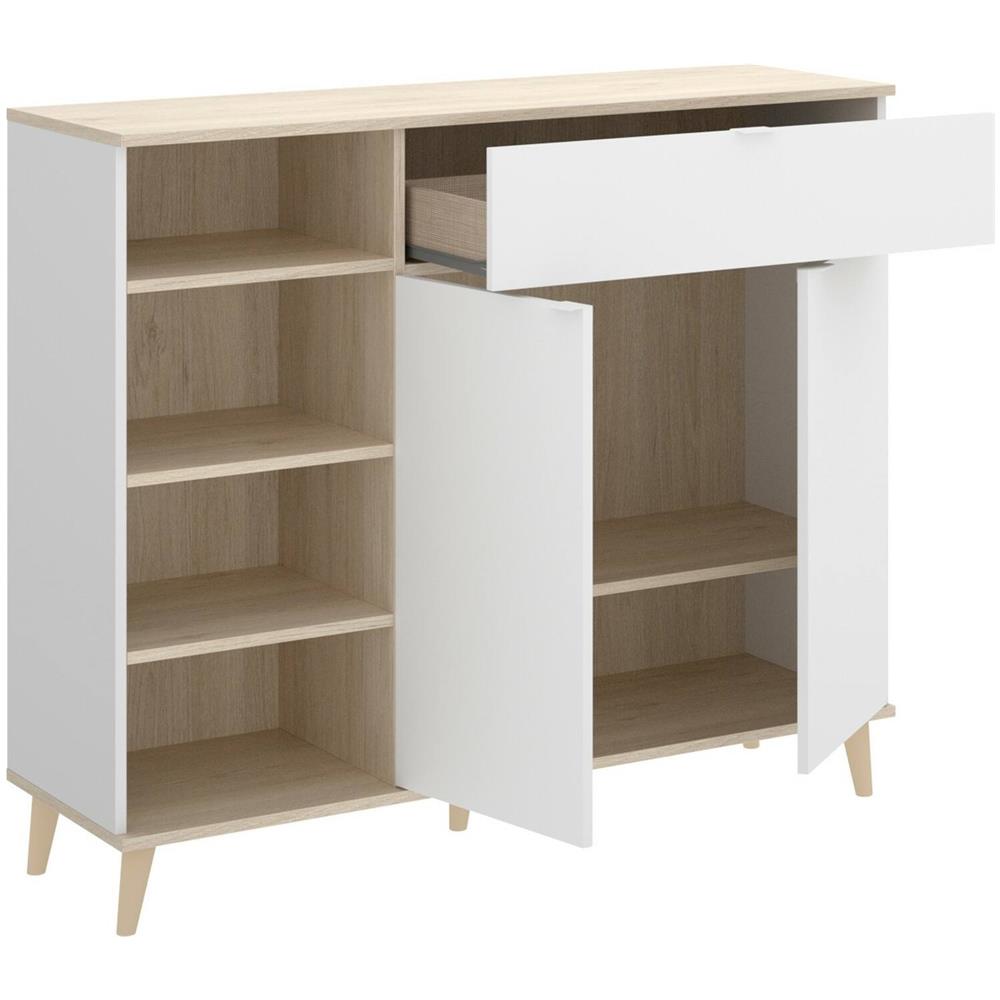 Credenza Sumbra, Buffet Dispensa Da Soggiorno, Madia Da Salotto Moderna A 2 Ante, 120x40h102 Cm, Bianco E Rovere - Foto 4