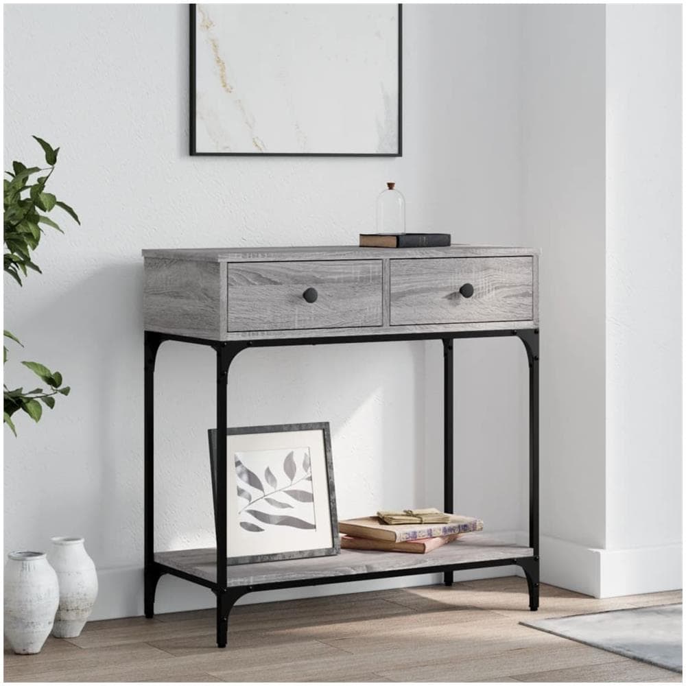 Tavolino Consolle Grigio Sonoma 75x34,5x75cm Legno Multistrato - Foto 1