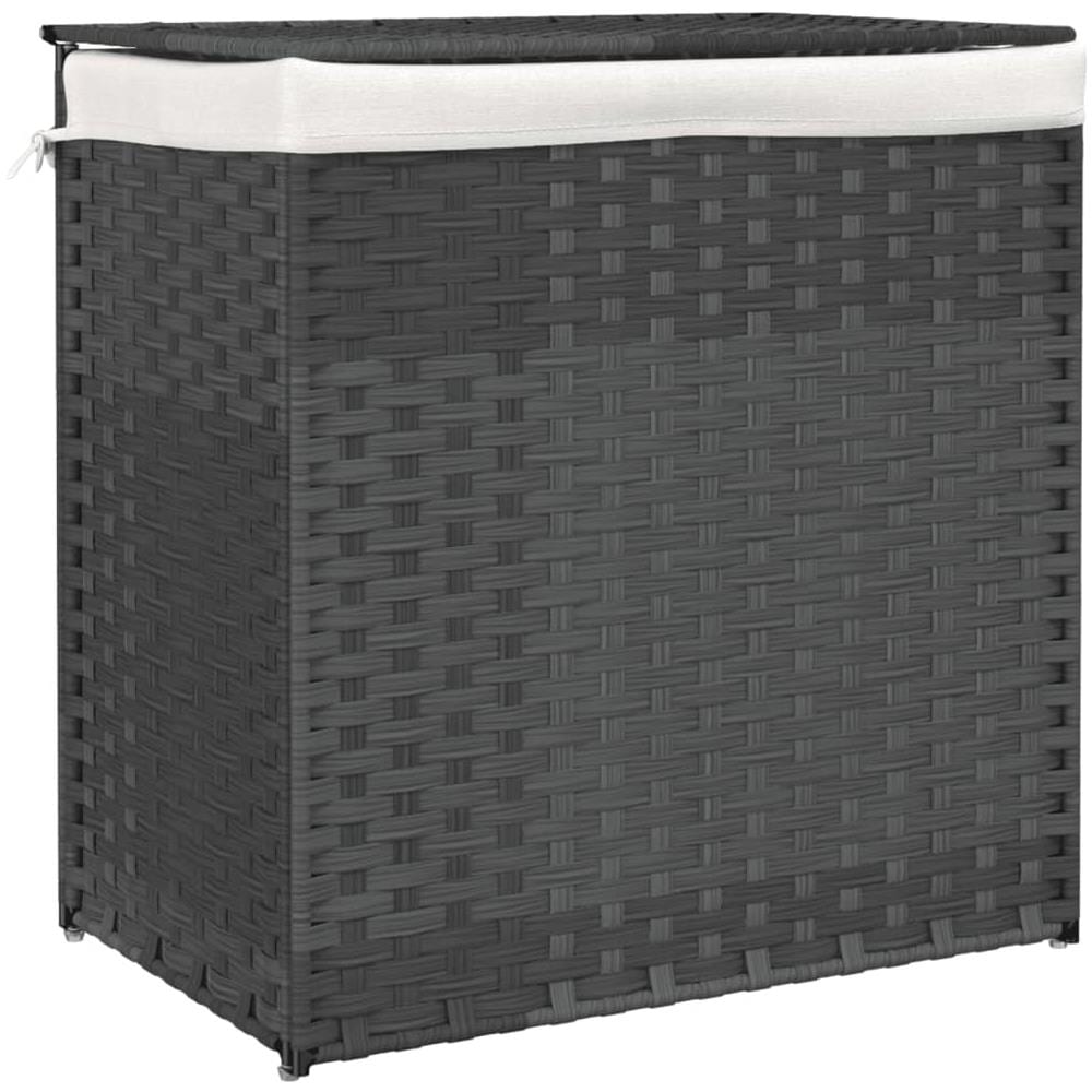 Cesto Portabiancheria 2 Sezioni Grigio 53x35x57 Cm Polyrattan - Foto 2