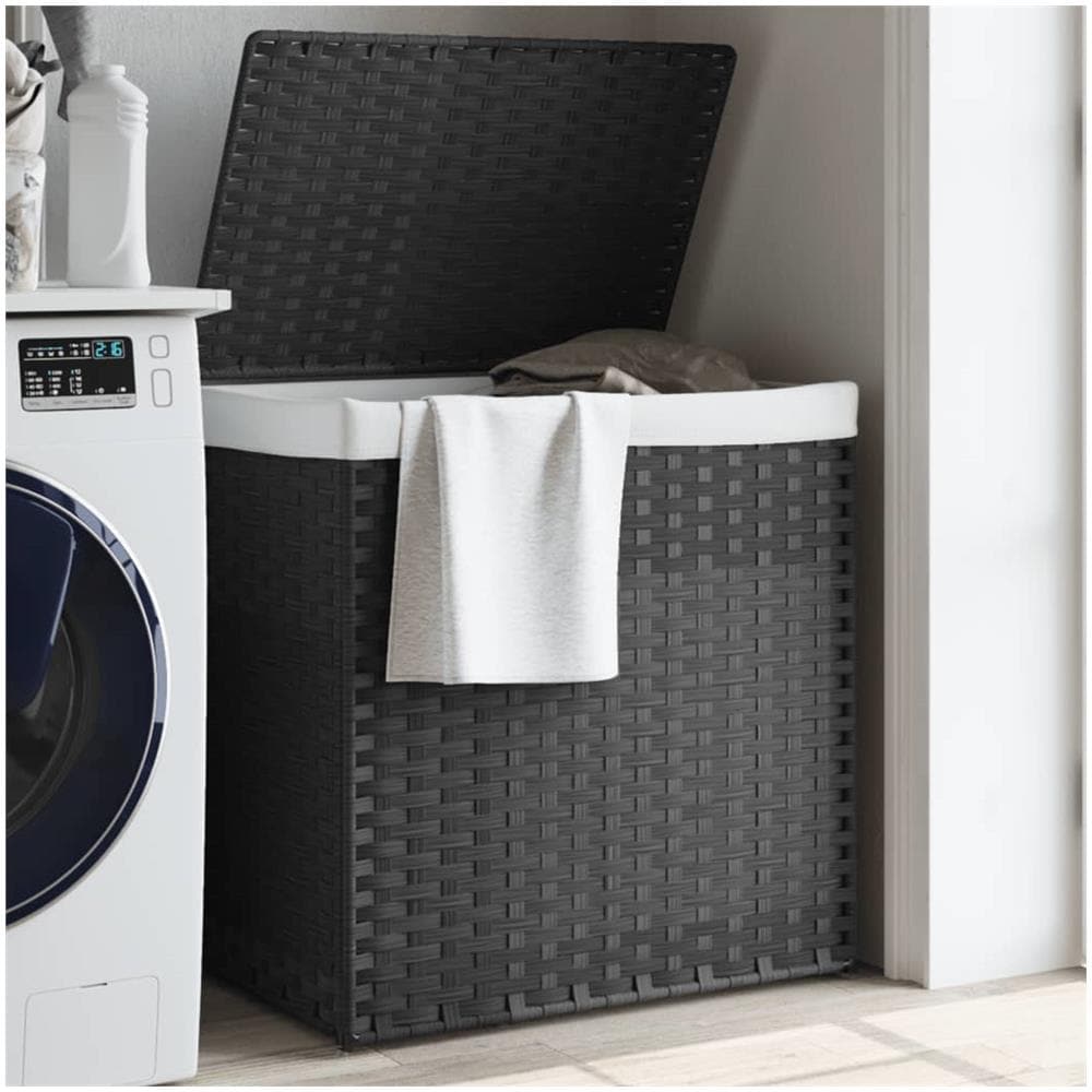 Cesto Portabiancheria 2 Sezioni Grigio 53x35x57 Cm Polyrattan - Foto 1