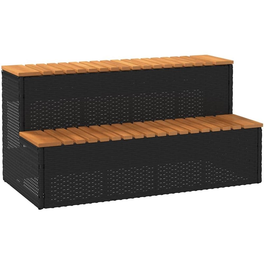 Bordo per Vasca Idromassaggio Nero Polyrattan&Massello Acacia - Foto 1