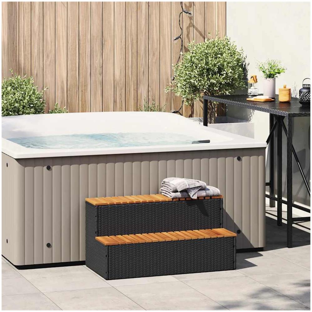 Bordo per Vasca Idromassaggio Nero Polyrattan&Massello Acacia - Foto 2