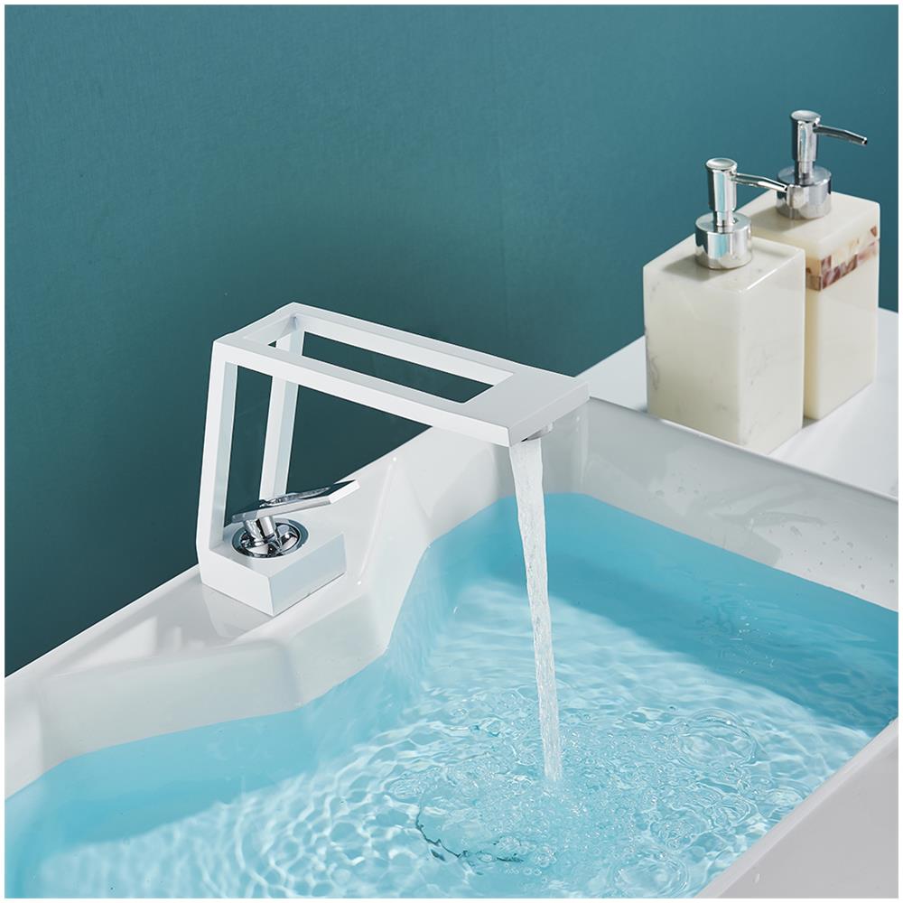 Rubinetto per lavabo da bagno, Blackswan, tipo M120, modello bianco /cromo, misura 19 cm - Foto 4