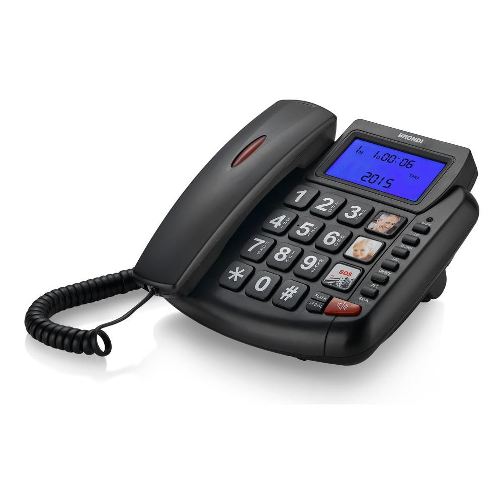 Telefono con filo Bravo 90 Scermo LCD Tasti Grandi Vivavoce Sveglia Suoneria Colore Nero - Foto 2