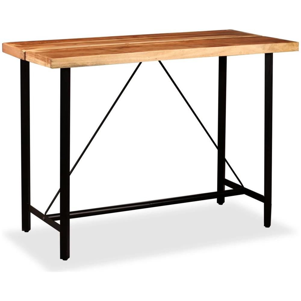 Set da Bar 7 pz in Legno Massello di Acacia Vera Pelle e Tela - Foto 2