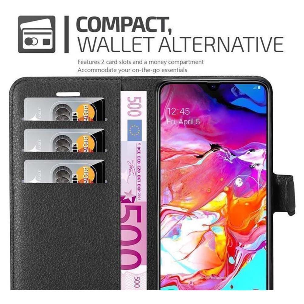 Custodia Compatibile Con Samsung Galaxy A70 In Nero Carbone - Coperchio Protettiva Con Chiusura Magnetica, Funzione Stand E Tasca Per Le Carte - Foto 6