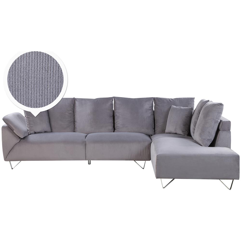 Divano Angolare Sinistro In Velluto A Coste Grigio Lunner - Foto 1
