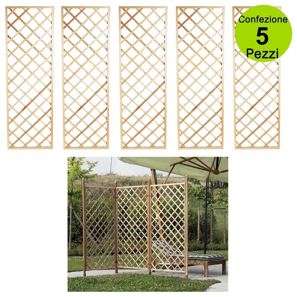 Multipack 5 Pz Tralicci Fissi Con Cornice Colore Naturale 0,3 X H 1,80 Metri In Legno - Foto 1