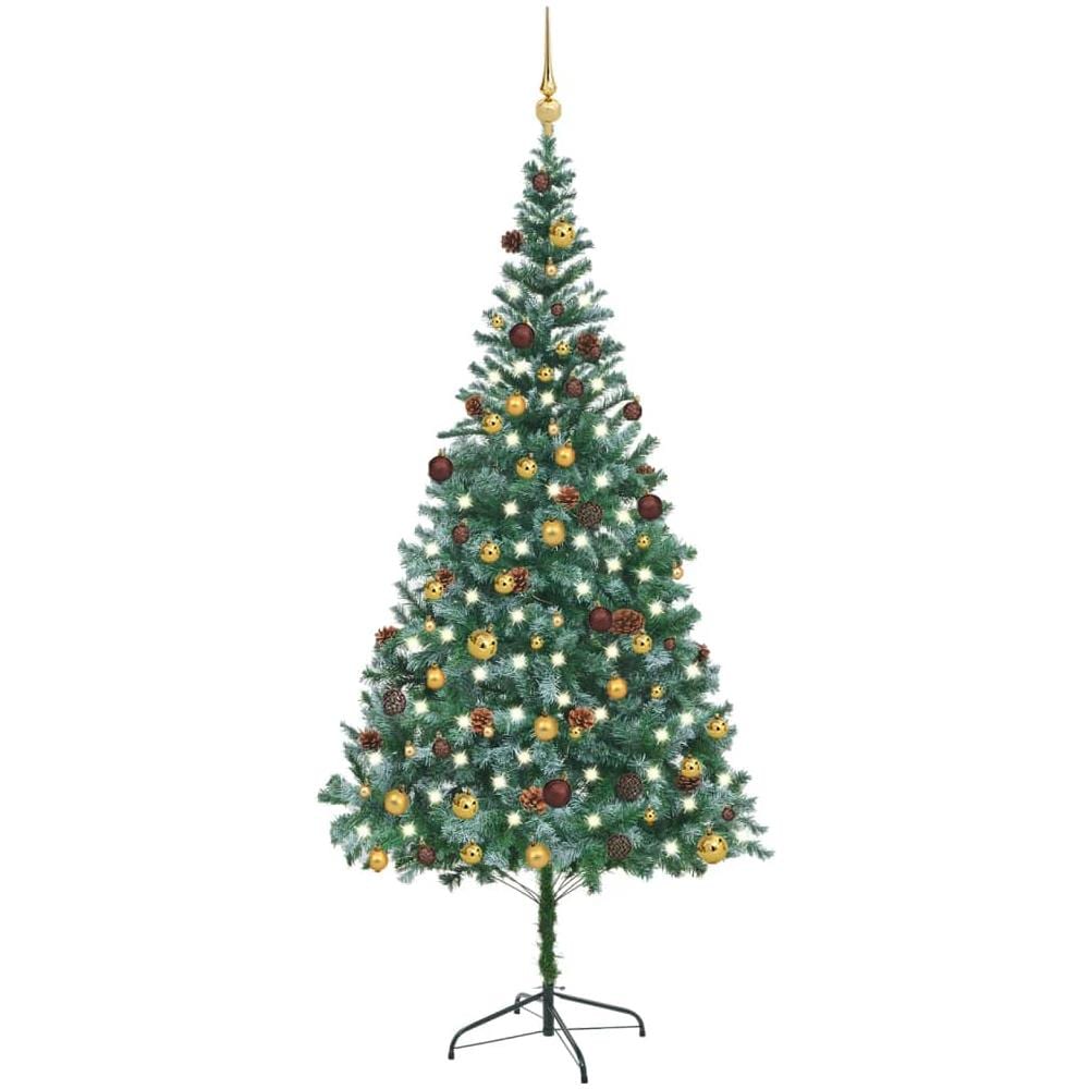 Albero di Natale Artificiale con Set Palline LED e Pigne 210 cm - Foto 1