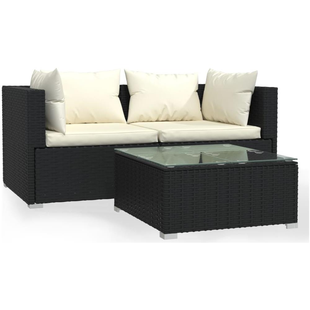 Set Divani Da Giardino 3 Pz Con Cuscini Nero In Polyrattan - Foto 1