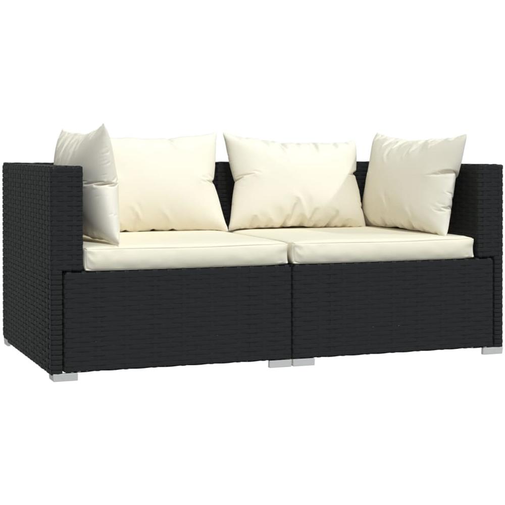 Set Divani Da Giardino 3 Pz Con Cuscini Nero In Polyrattan - Foto 2