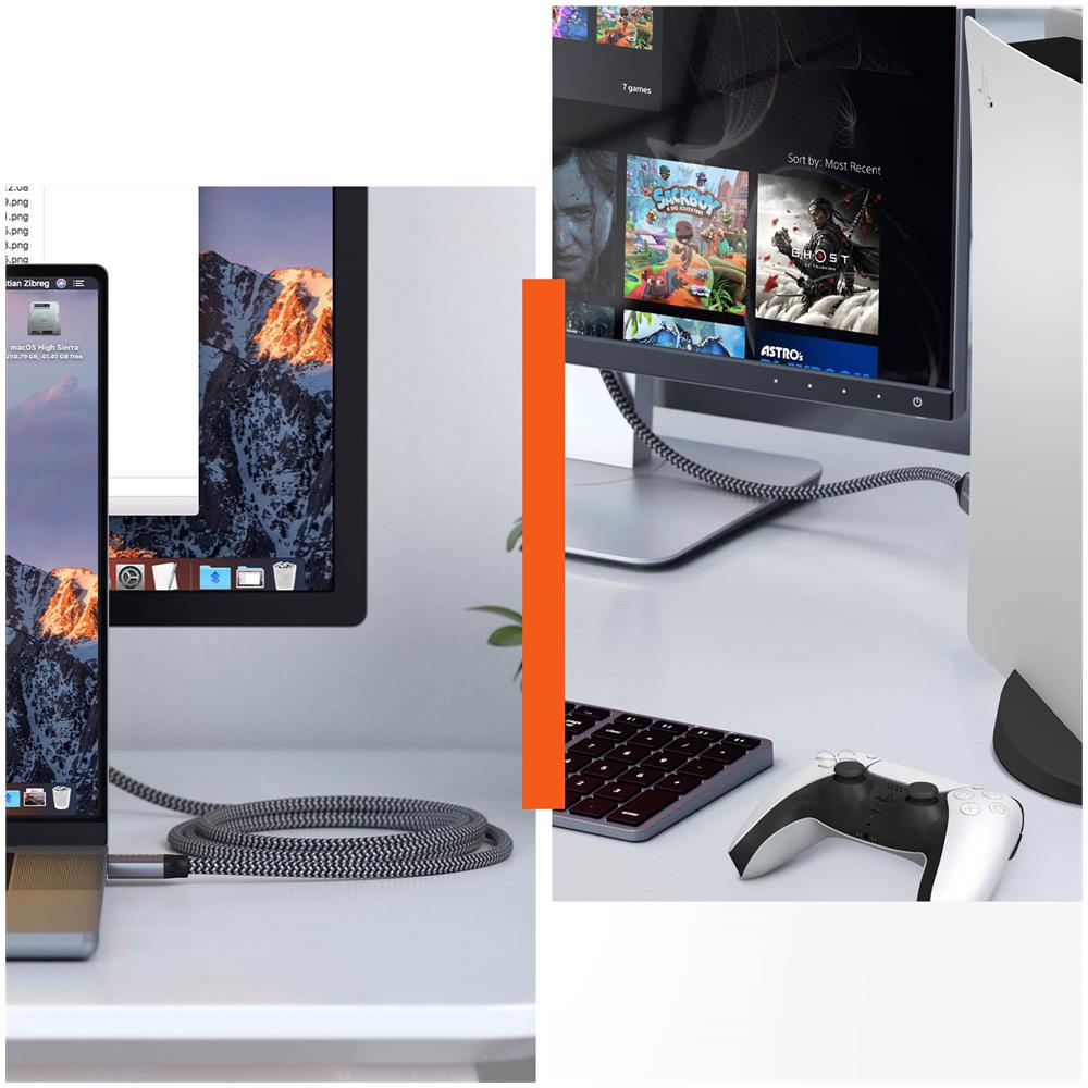 Cavo Hdmi 8k Intrecciato Ultra 2.1 2m Ad Alta Velocità, Grigio - Foto 2