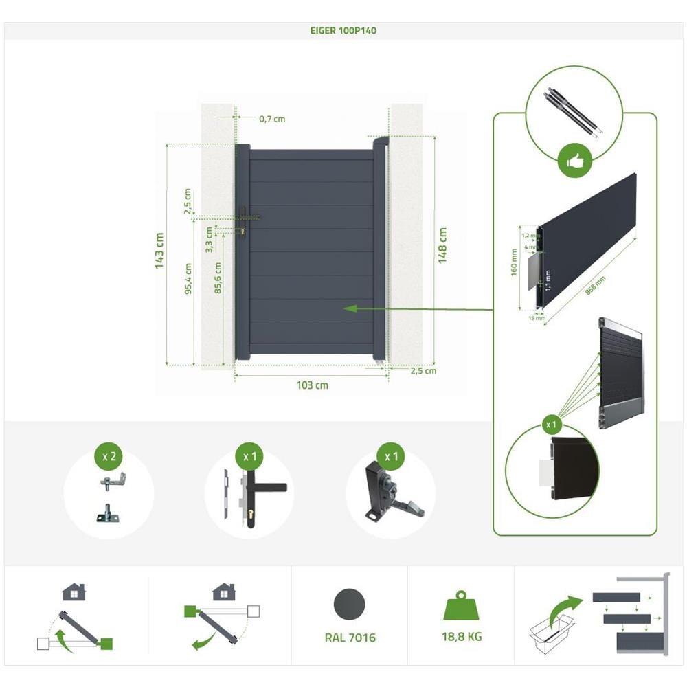 Pack Cancello Battente Eiger 400b140 + Cancello Eiger 100p140 Grigio - Foto 8
