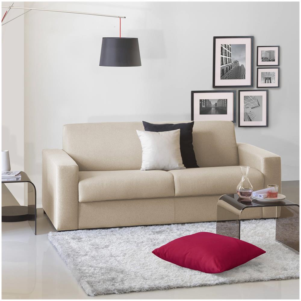 Divano Fisso Rosanna, Divano A 2 Posti Large, 100% Made In Italy, Sofà Soggiorno In Tessuto Imbottito, Con Braccioli Standard, Cm 200x95h90, Beige - Foto 1