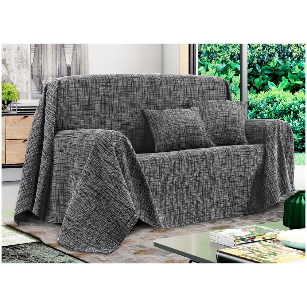 Telo Arredo Copridivano Multiuso Copritutto Misto Cotone Modello Multirighe 300x260 Carbone - Foto 1