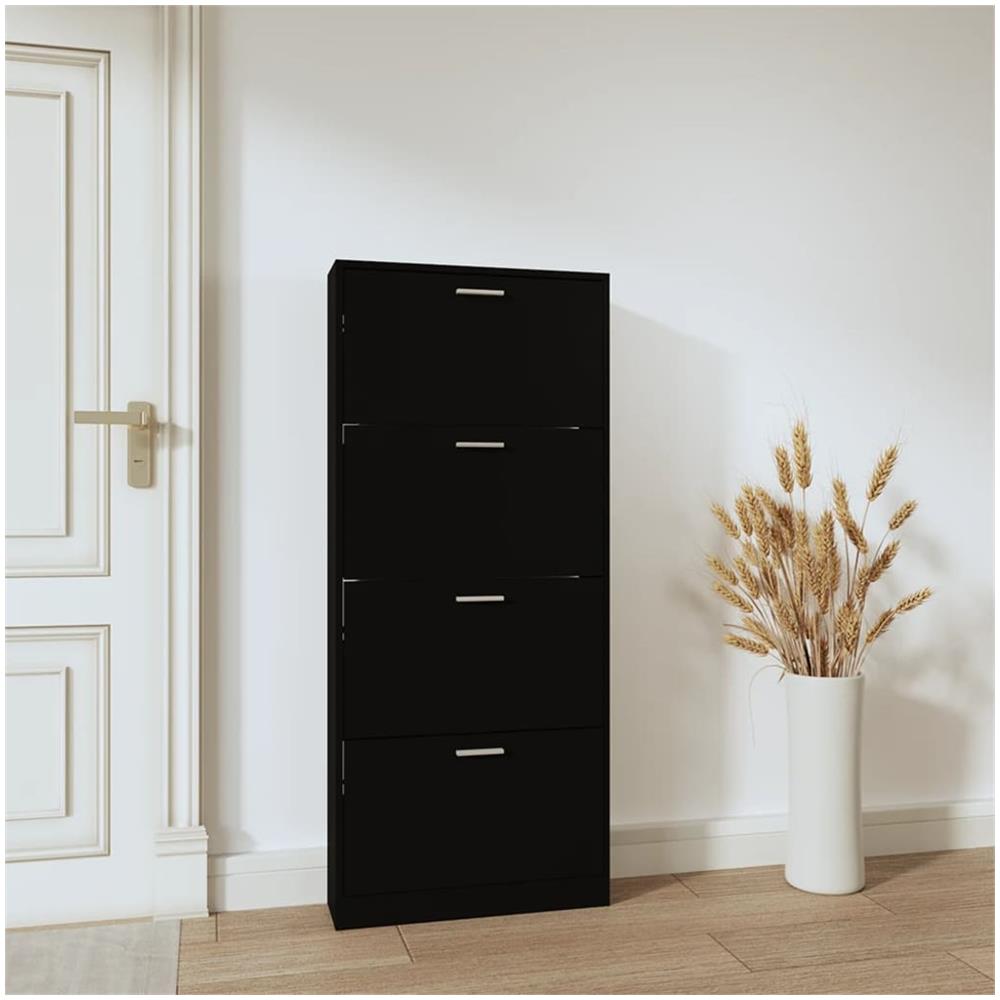 Scarpiera Nera 59x17x150 Cm In Legno Multistrato - Foto 3