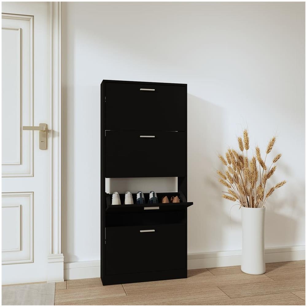 Scarpiera Nera 59x17x150 Cm In Legno Multistrato - Foto 1
