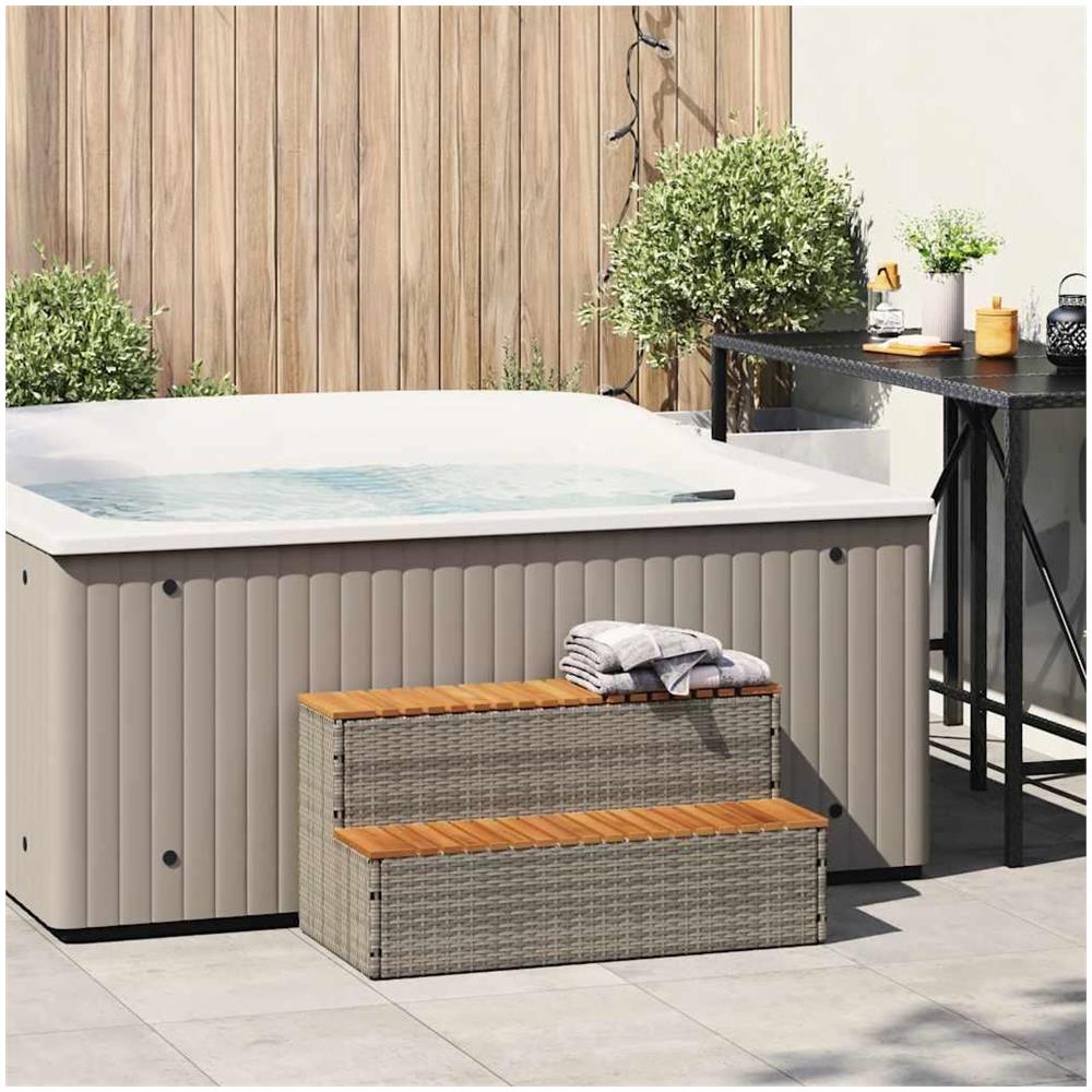 Bordo per Vasca Idromassaggio Grigio Polyrattan&Massello Acacia - Foto 2