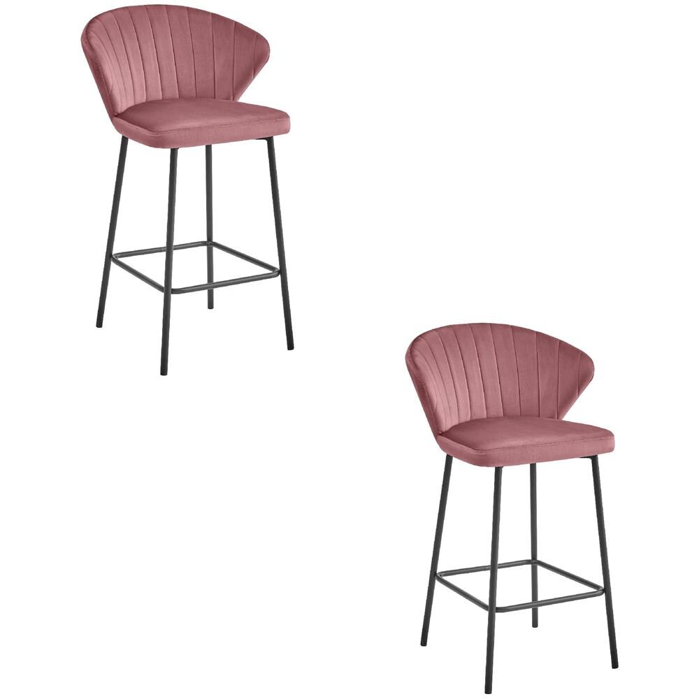 Sgabello GATTA in velluto rosa scuro con gambe nere per cucina x2 - Foto 1