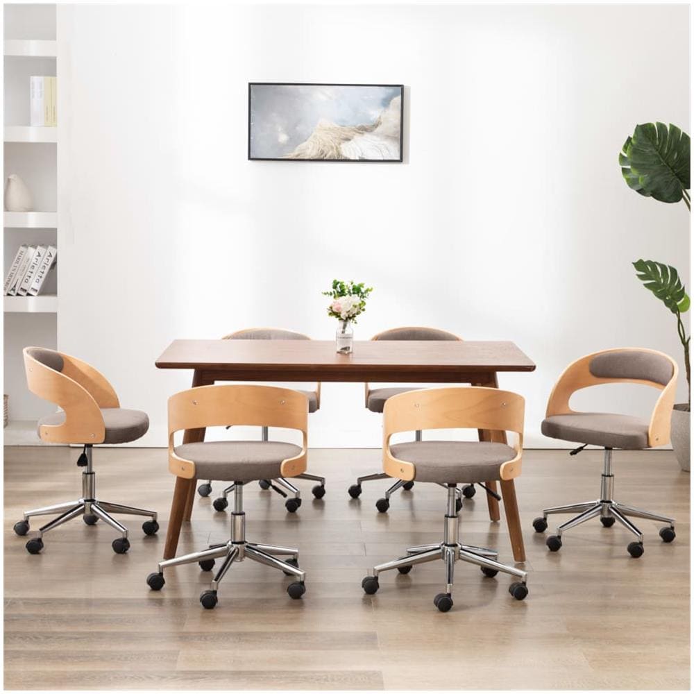 Sedie Da Pranzo Girevoli 6 Pz Grigio Talpa In Legno E Tessuto - Foto 1