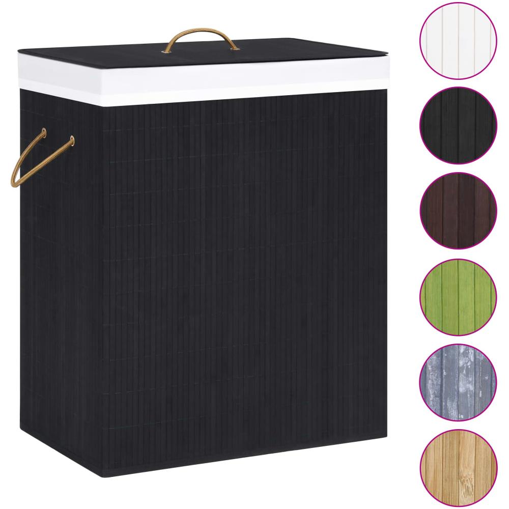 Cesto Portabiancheria in Bambù a 2 Sezioni Nero 100 L - Foto 2