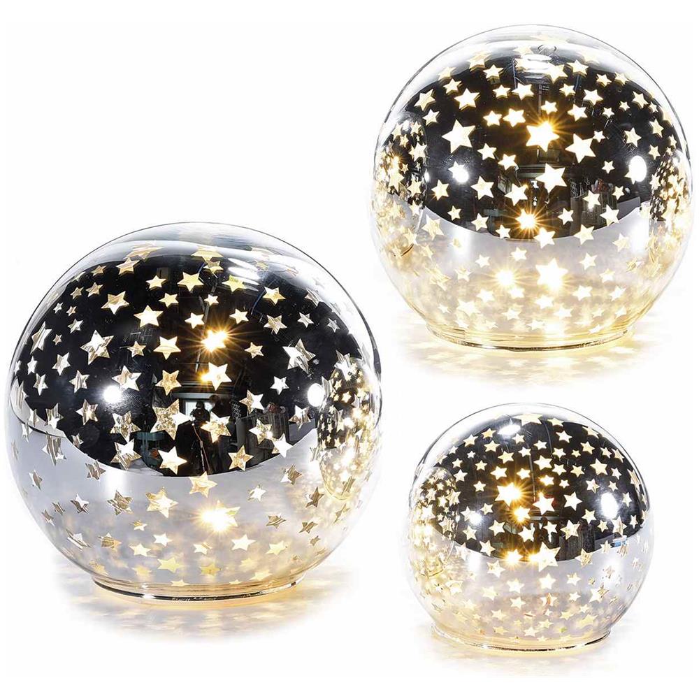 Lampade Natalizie A Sfera Con Stelle Intagliate E Timer Set Da 3 Lampade Decorative Idea Regalo - Foto 1