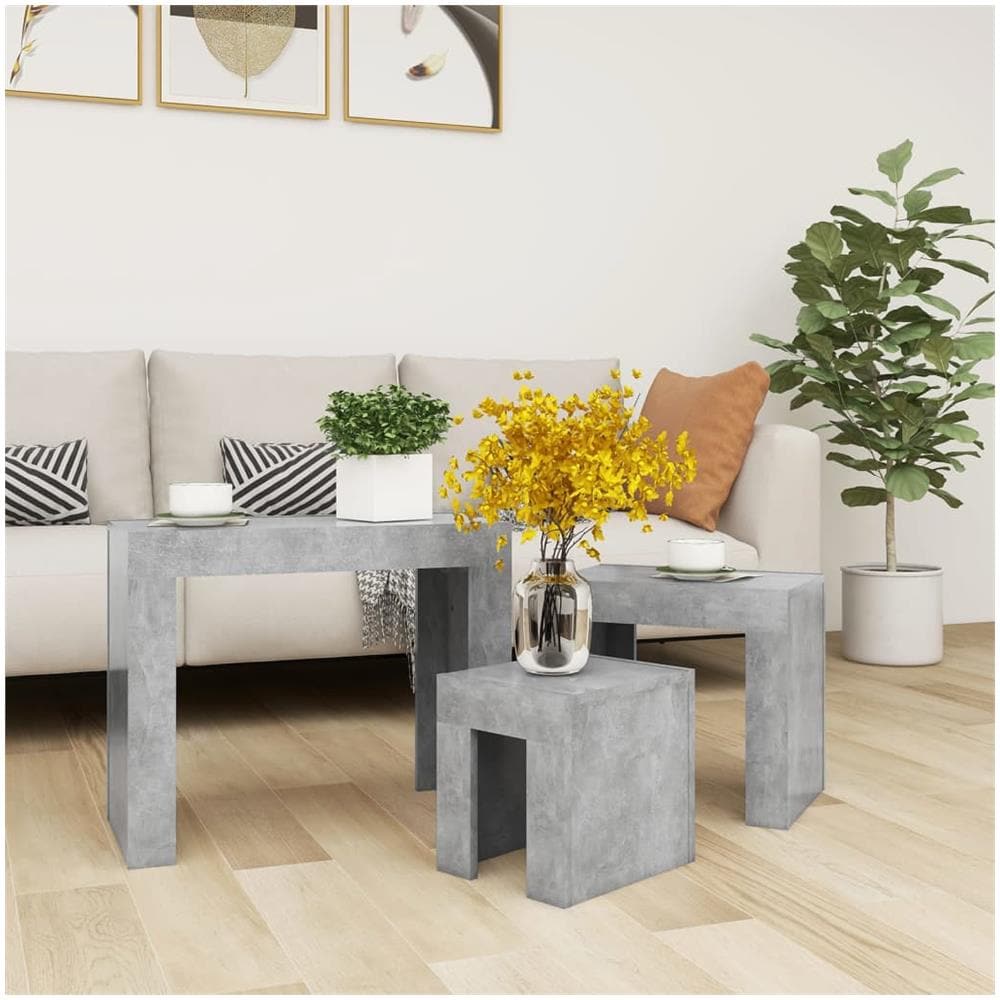 Tavolini da Salotto Impilabili 3pz Grigio Cemento in Truciolato - Foto 3