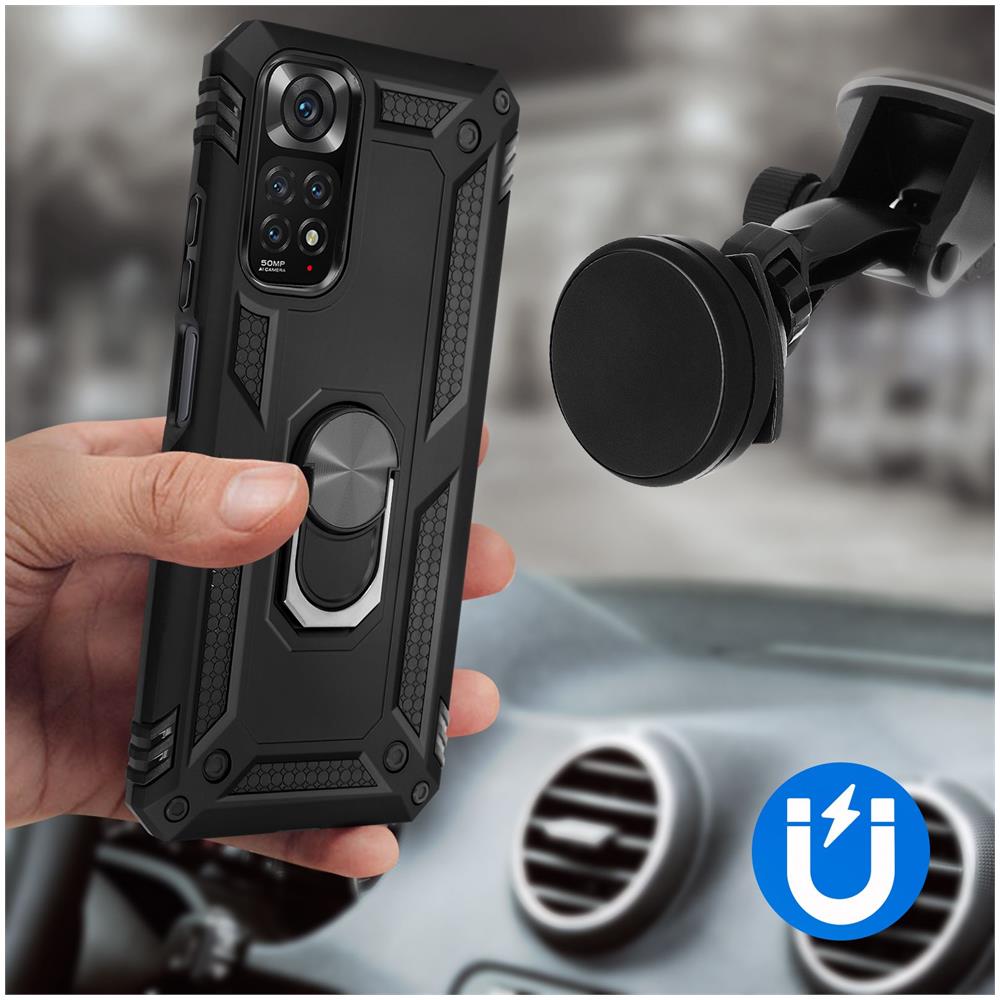 Cover Xiaomi Redmi Note 11 / 11s Anti-urto Ibrida Anello Funzione Supporto Nera - Foto 2