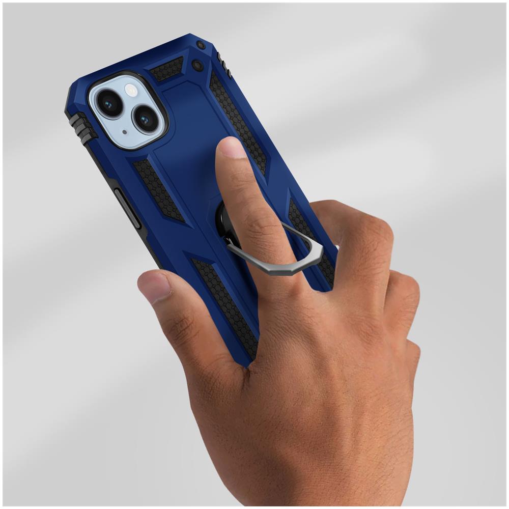 Cover Iphone 14 Anti-urto Ibrida Anello Di Sostegno Funzione Supporto Blu - Foto 5