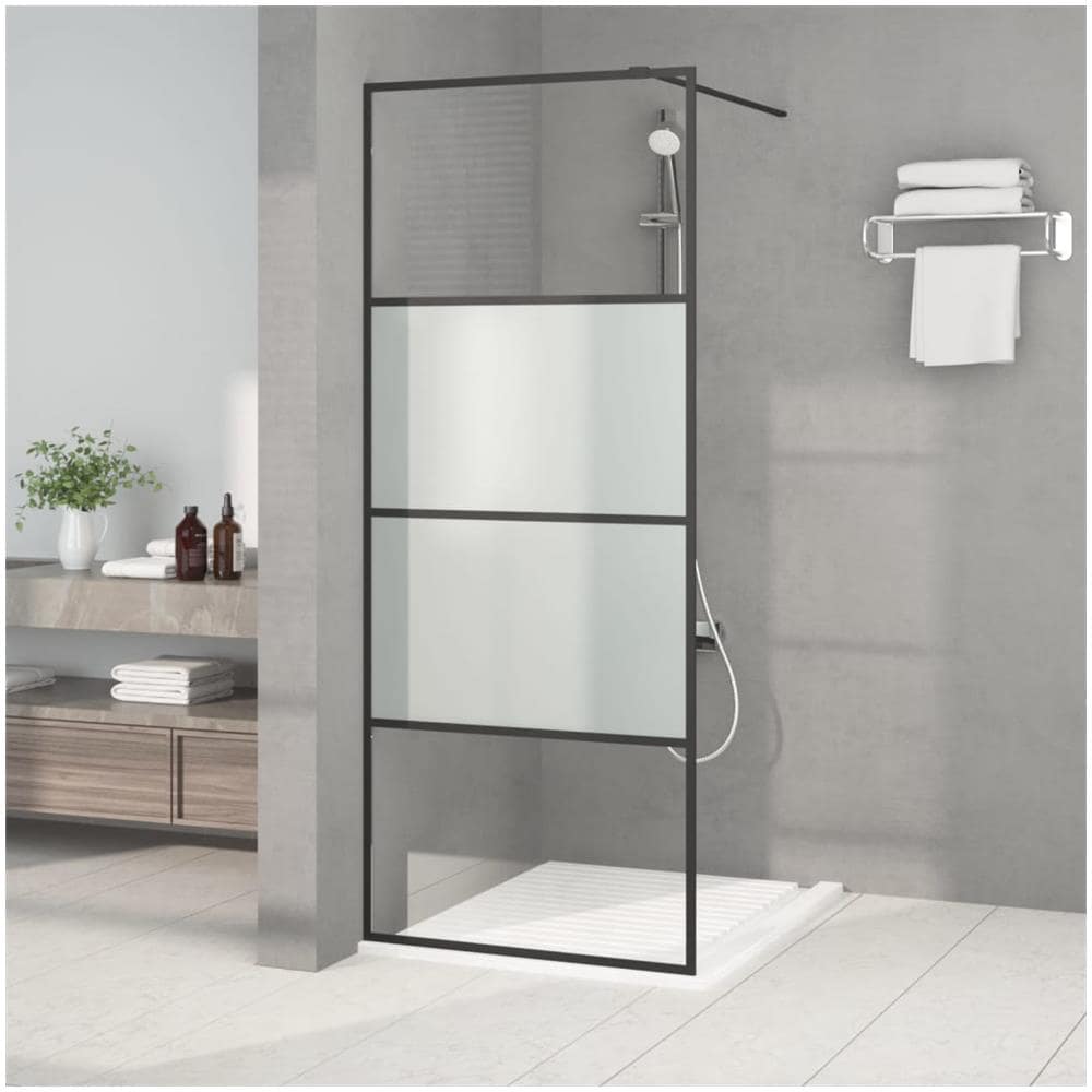 Parete Doccia Walk In Nera 80x195 Cm Vetro Semi Smerigliato Esg - Foto 1